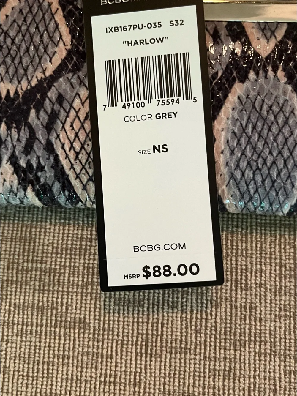 BCBG Maxazria faux snakeskin clutch bag purse with dust bag NWT